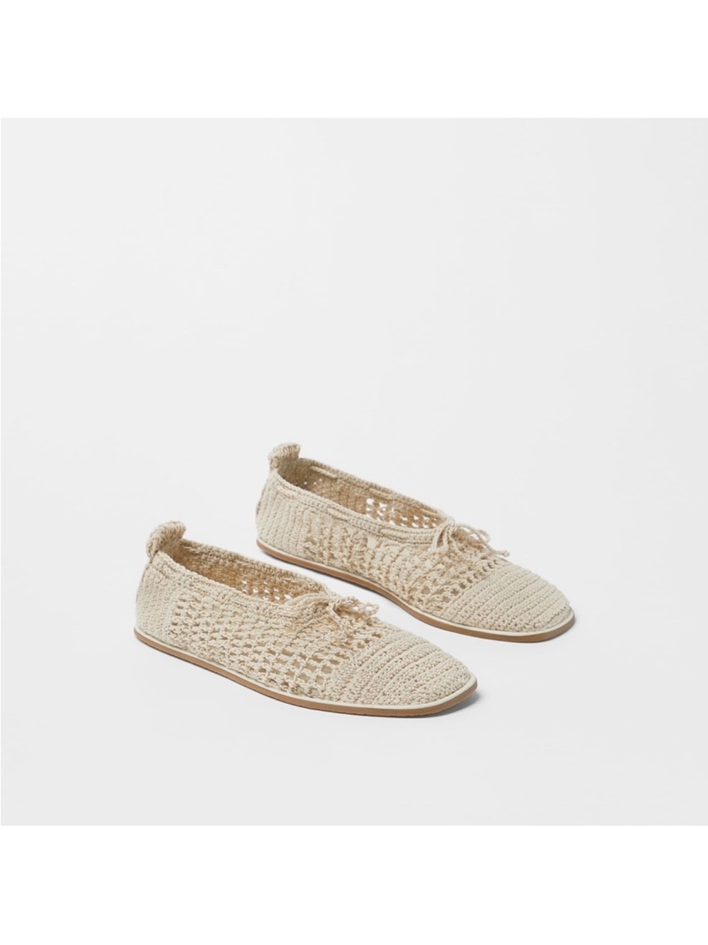 Zara Crochet Ballet Flats in Beige